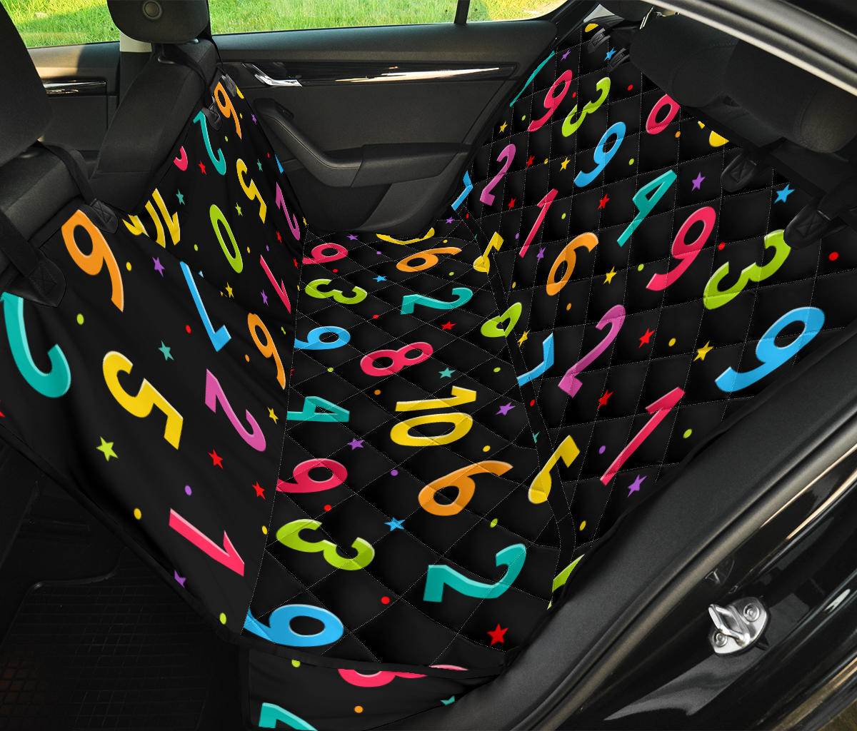 Number Pattern Print Design A04 Rear Dog Car Seat Cover Hammock
