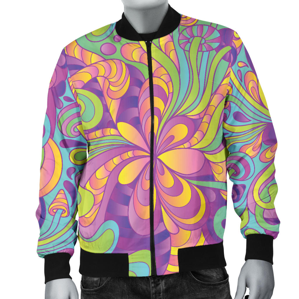 Psychedelic Mushroom Pattern Print Design A05 Men Bomber Jacket
