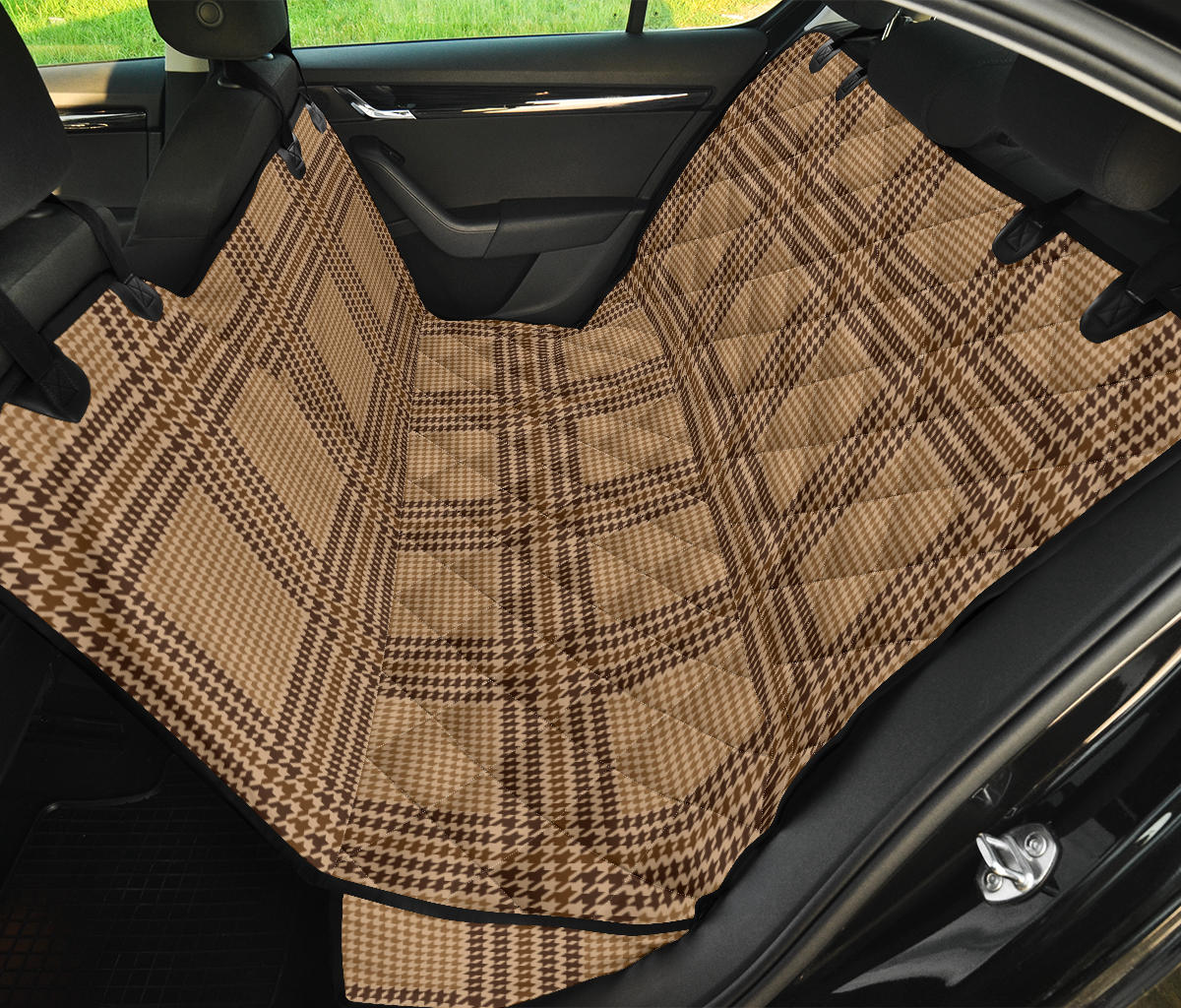 Houndstooth Brown Pattern Print Design 04 Rear Dog Car Seat Cover Hammock