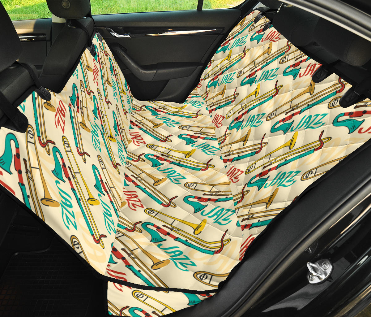 Trombone Pattern Print Design 03 Rear Dog Car Seat Cover Hammock