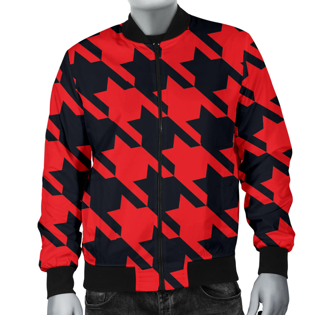 Houndstooth Red Pattern Print Design 03 Men Bomber Jacket