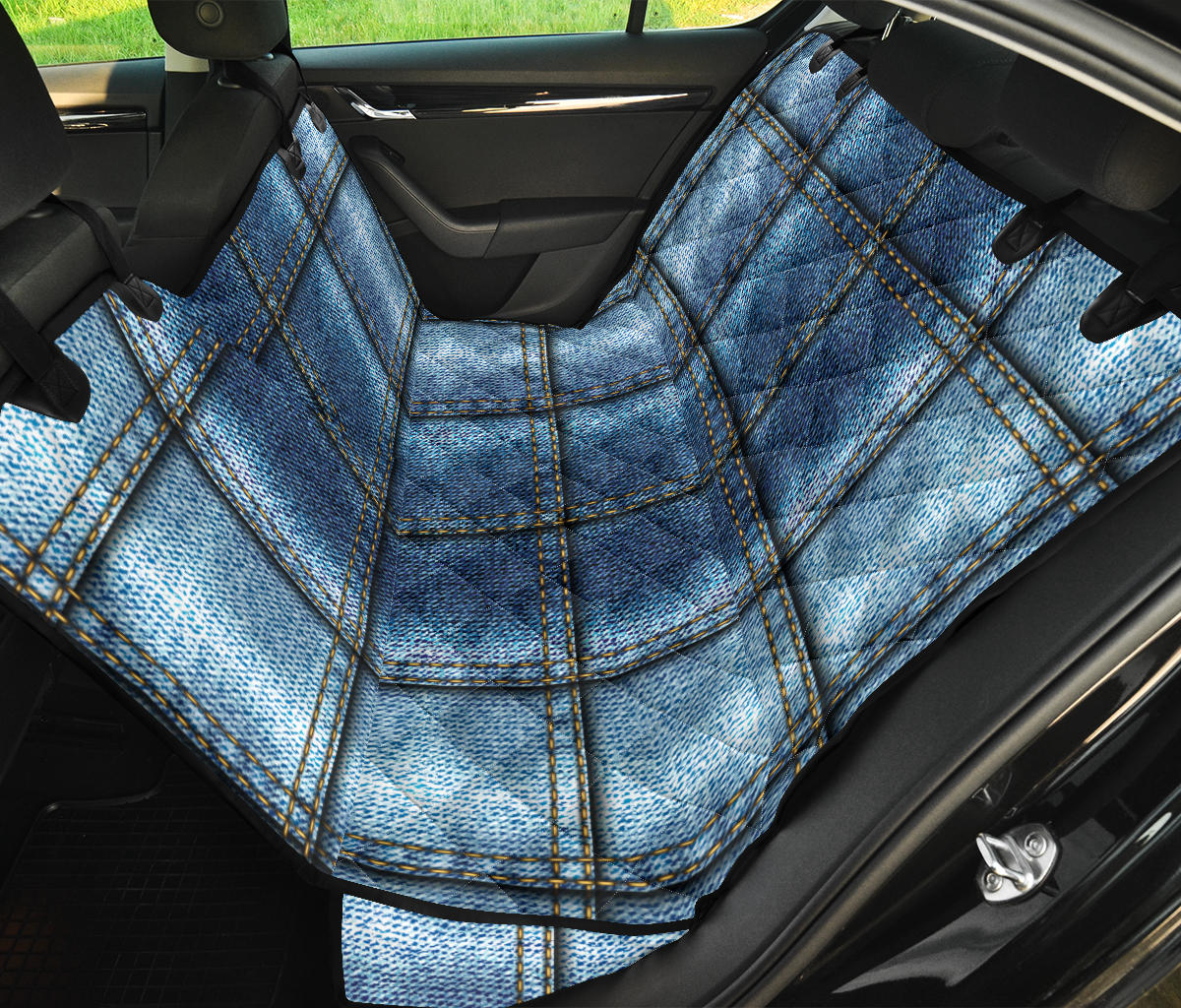 Jean Patchwork Pattern Print Design 02 Rear Dog Car Seat Cover Hammock