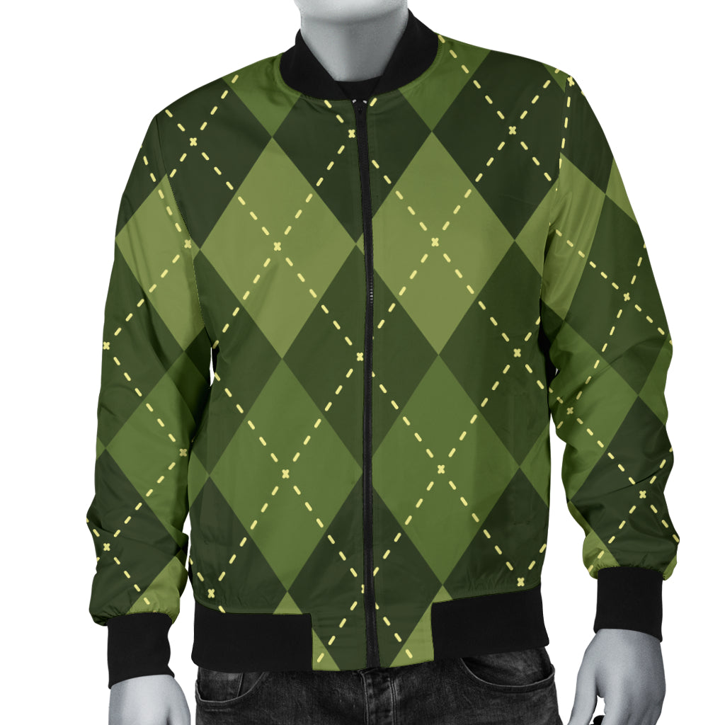 Argyle Green Pattern Print Design 01 Men Bomber Jacket