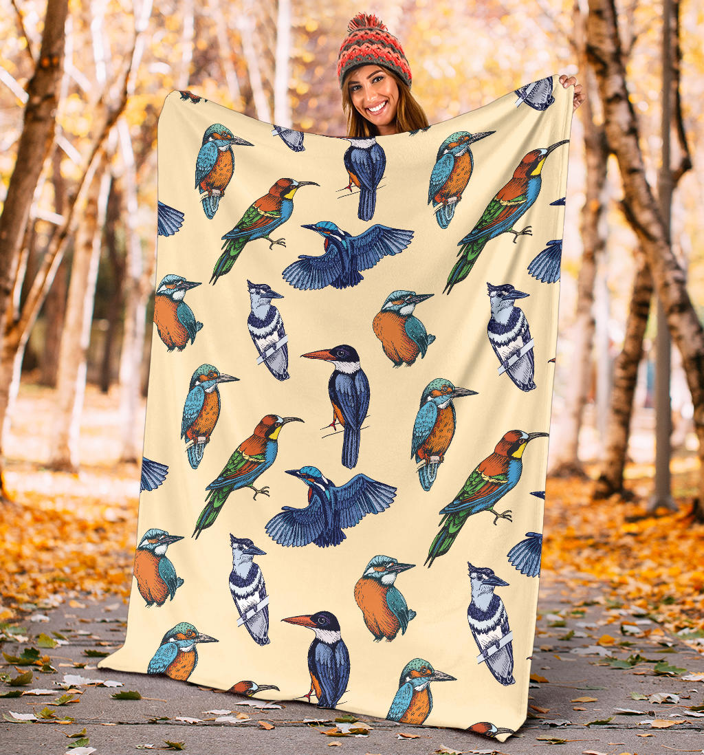 Kingfisher Bird Pattern Print Design 04 Premium Blanket