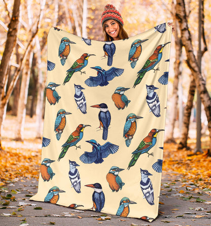 Kingfisher Bird Pattern Print Design 04 Premium Blanket