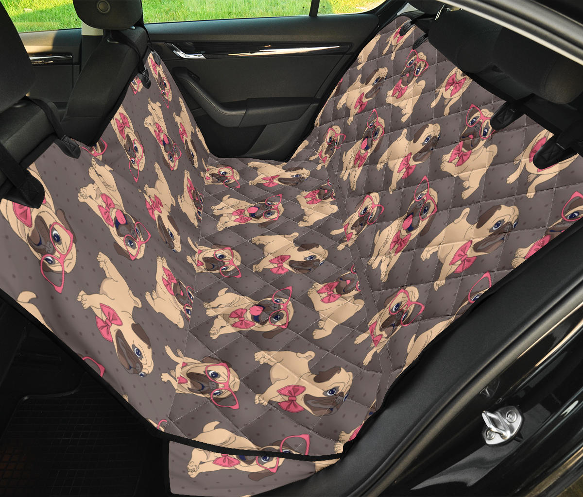 Pug Pattern Print Design A05 Rear Dog Car Seat Cover Hammock