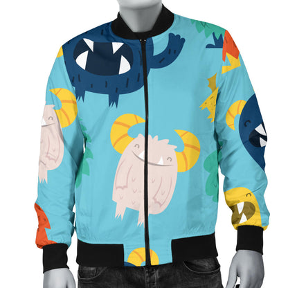Monster Cartoon Pattern Print Design 03 Men Bomber Jacket