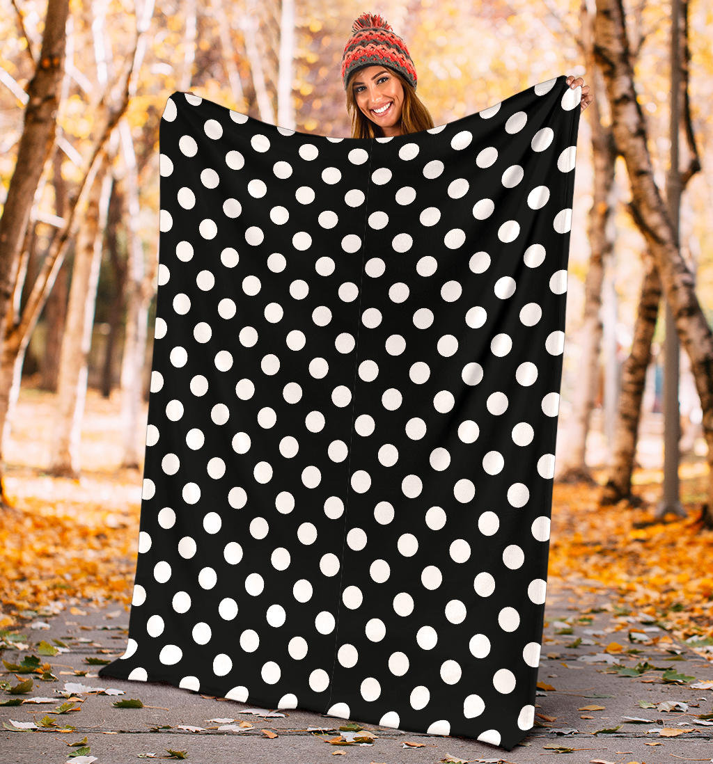 Polka Dot Black White Pattern Print Design 03 Premium Blanket