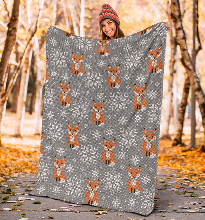 Knit Red Fox Pattern Print Design 02 Premium Blanket