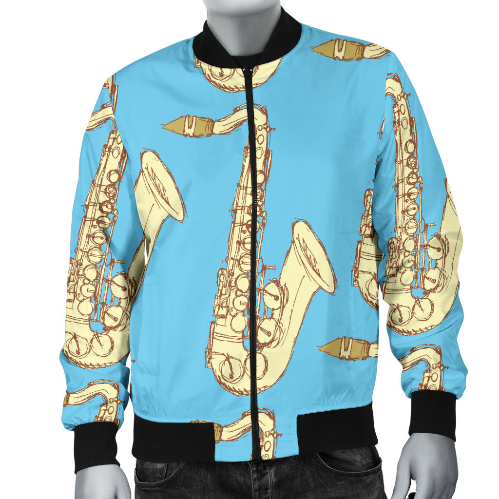 Saxophone Pattern Print Design 03 Men Bomber Jacket