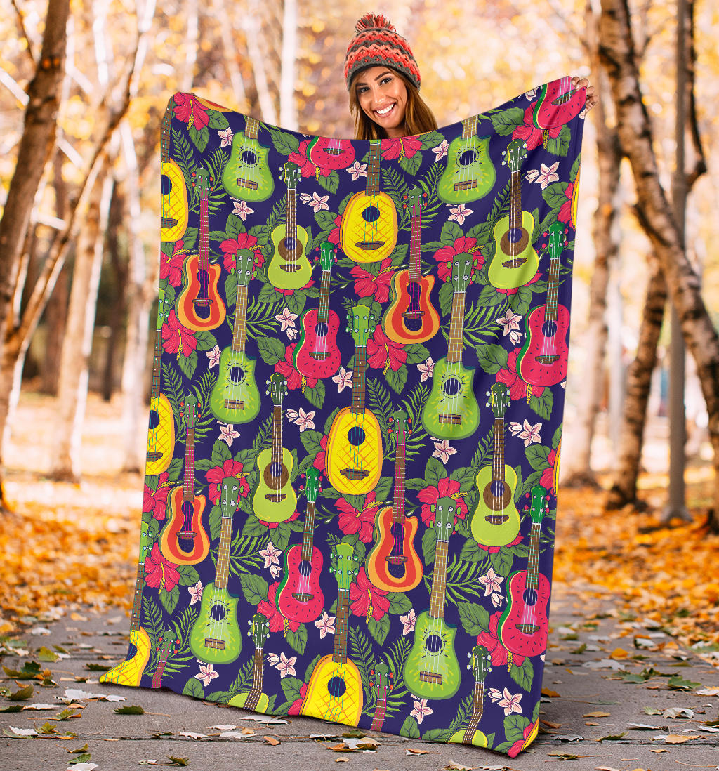 Ukulele Tropical Pattern Print Design 03 Premium Blanket