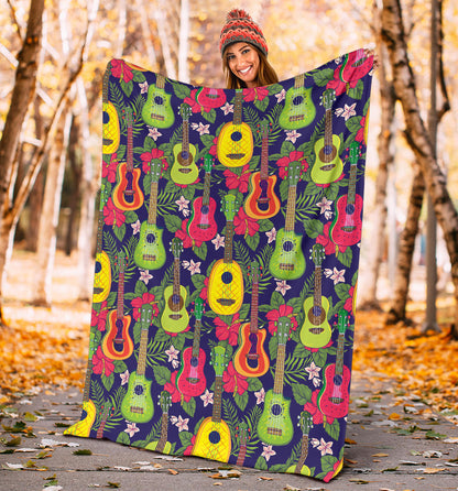 Ukulele Tropical Pattern Print Design 03 Premium Blanket
