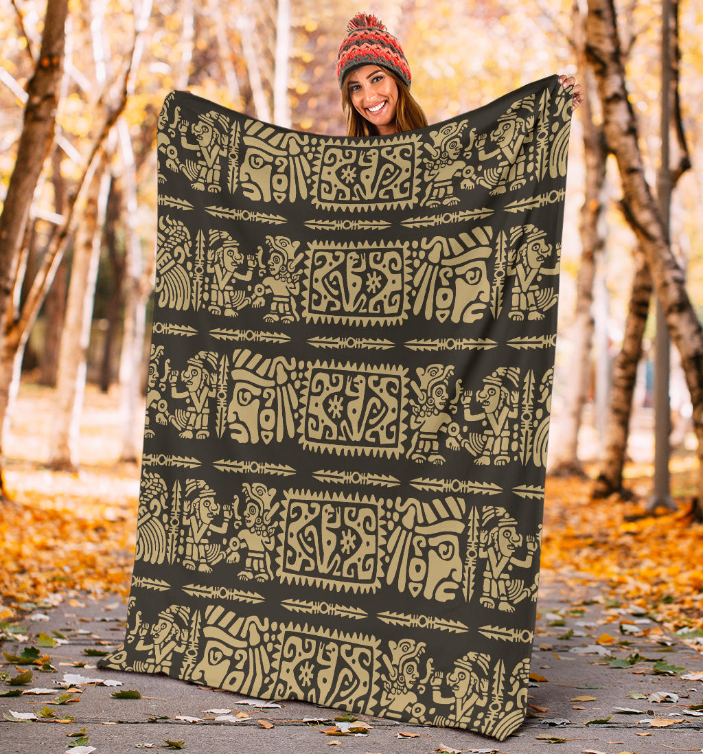 Mayan Pattern Print Design 02 Premium Blanket