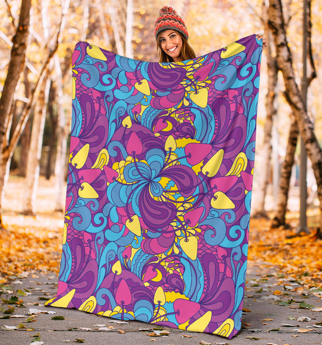 Psychedelic Mushroom Pattern Print Design A03 Premium Blanket