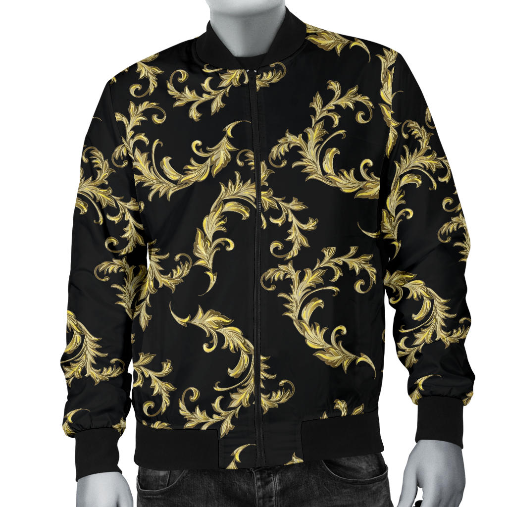 Baroque Golden Pattern Print Design 01 Men Bomber Jacket