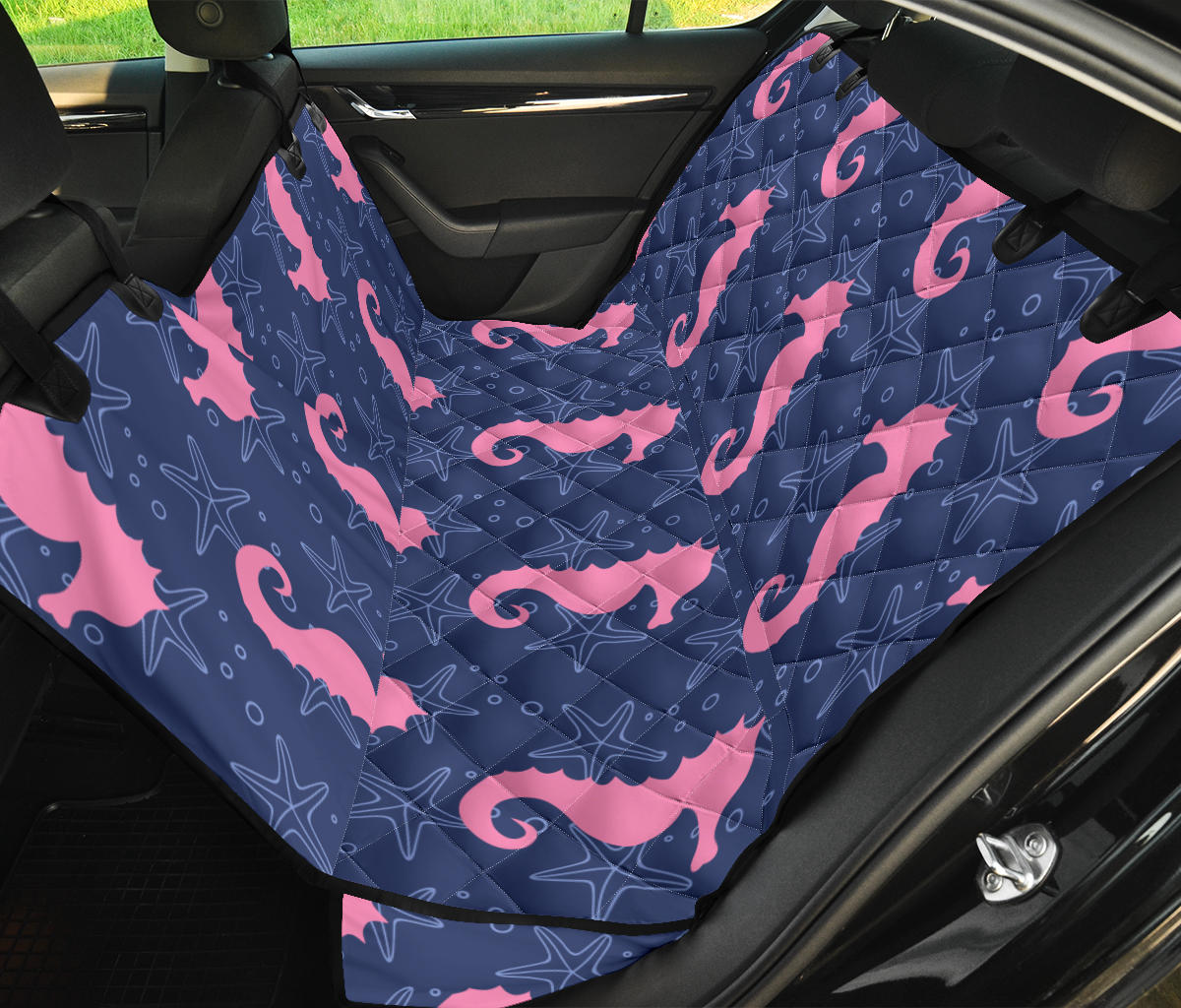 SeaHorse Pink Pattern Print Design 02 Rear Dog Car Seat Cover Hammock