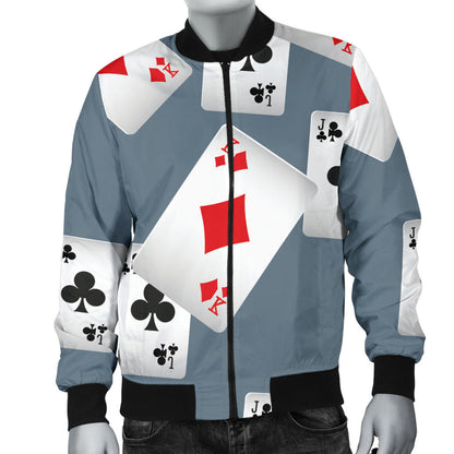Poker Cards Pattern Print Design A05 Men Bomber Jacket