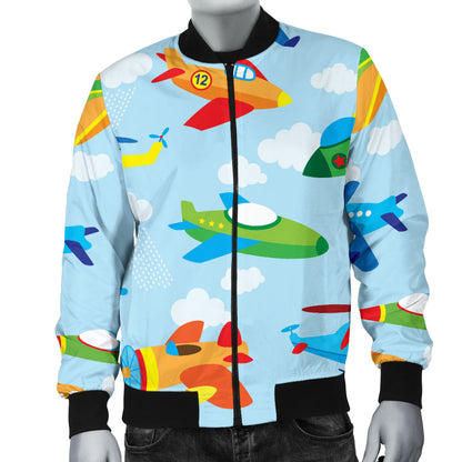 Airplane Colorful Pattern Print Design 01 Men Bomber Jacket