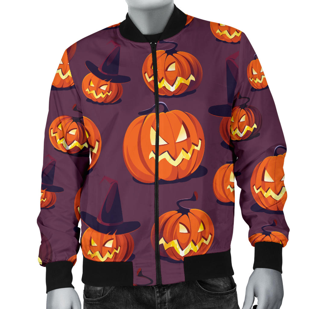 Halloween Pumpkin Pattern Print Design 03 Men Bomber Jacket