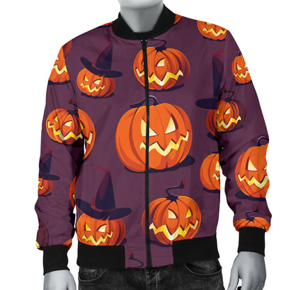 Halloween Pumpkin Pattern Print Design 03 Men Bomber Jacket