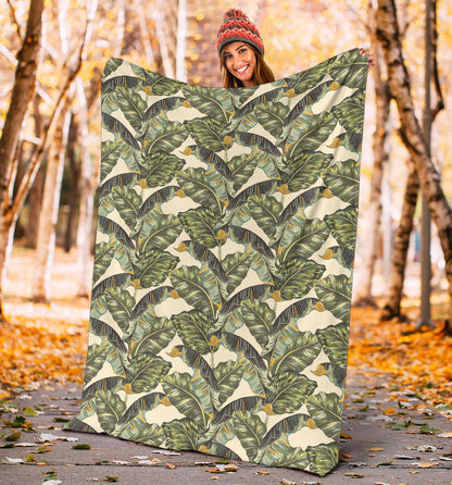 Banana Leaf Pattern Print Design 04 Premium Blanket