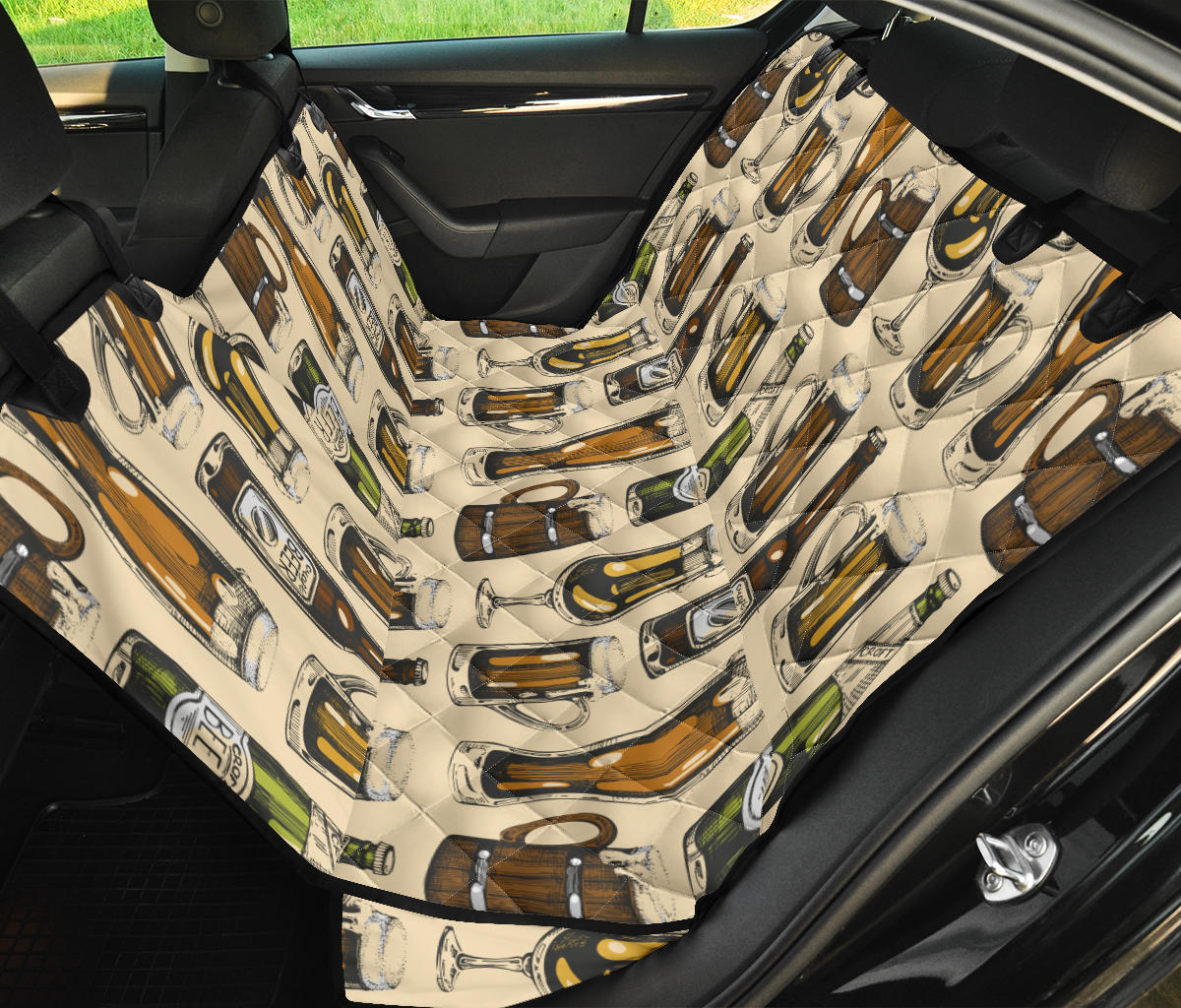 Beer Pattern Print Design 04 Rear Dog Car Seat Cover Hammock