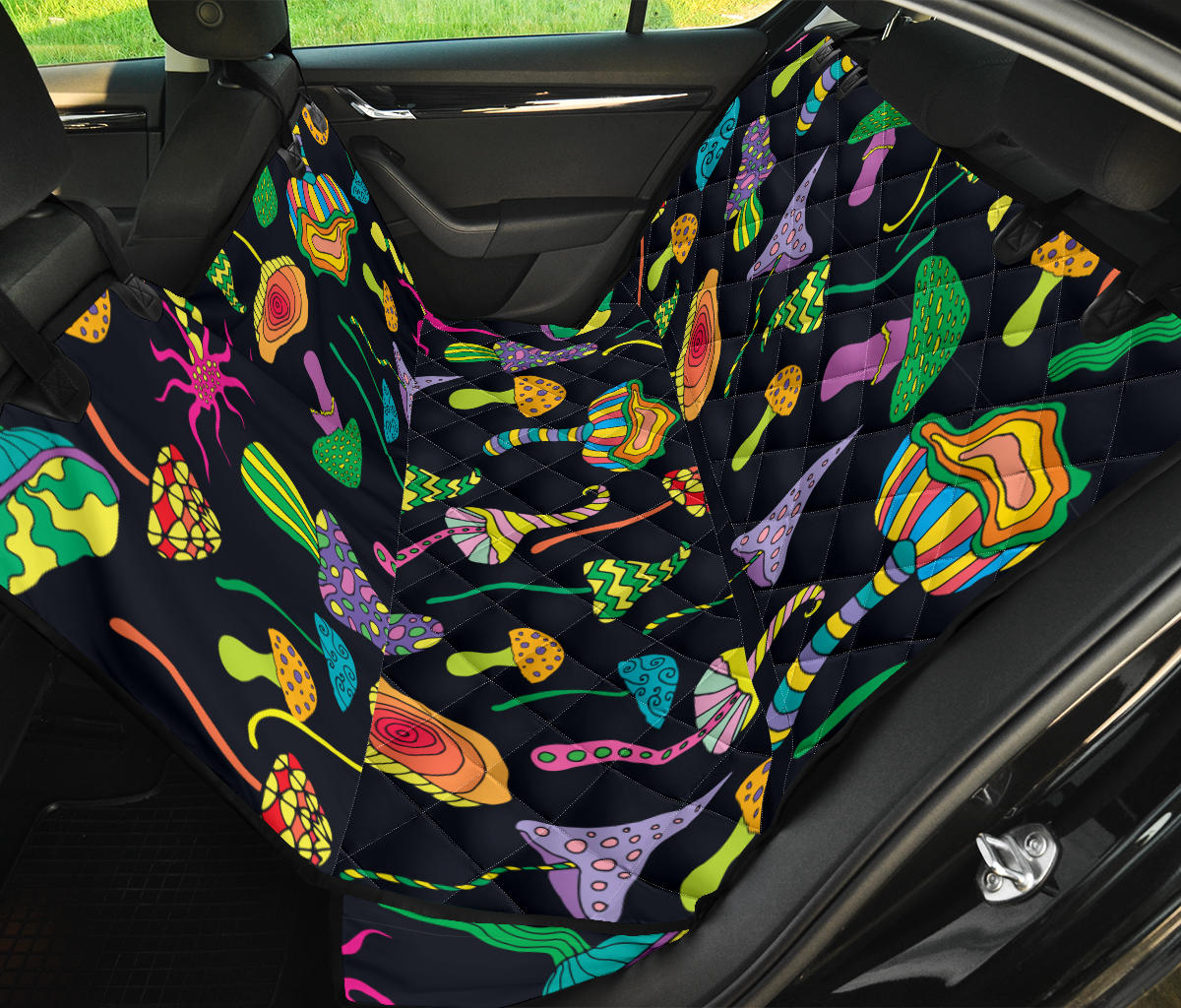 Psychedelic Mushroom Pattern Print Design A02 Rear Dog Car Seat Cover Hammock
