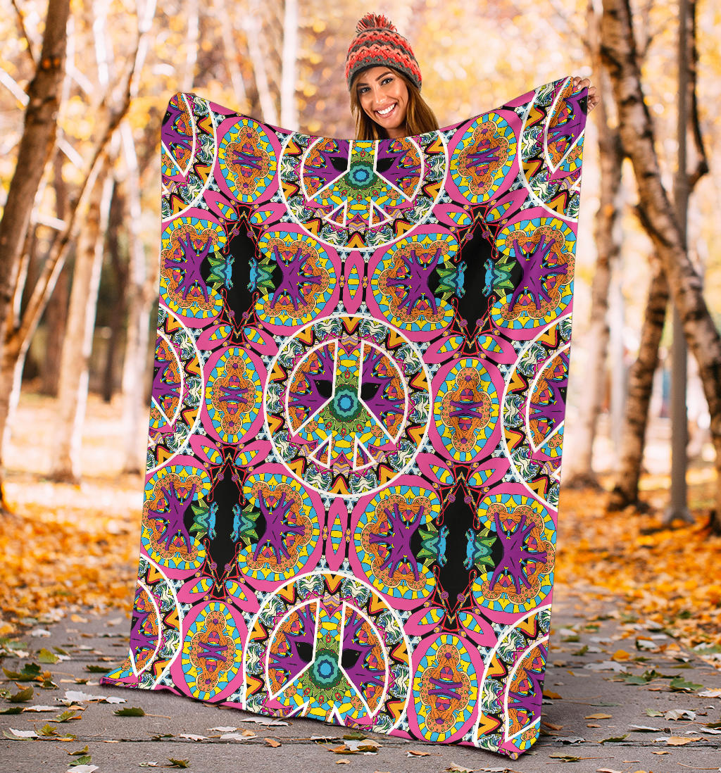 Peace Sign Pattern Print Design A03 Premium Blanket