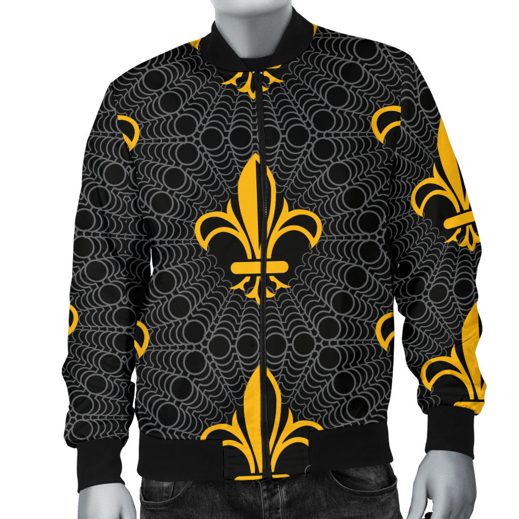 Fleur De Lis Gold Pattern Print Design 01 Men Bomber Jacket