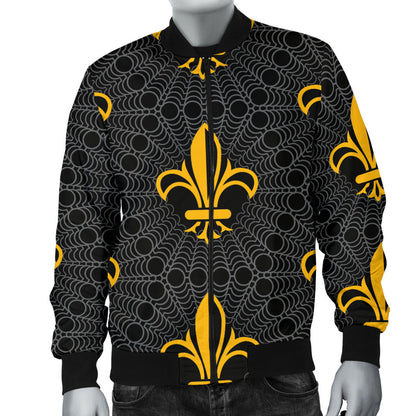 Fleur De Lis Gold Pattern Print Design 01 Men Bomber Jacket