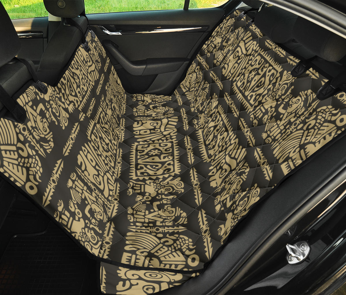 Mayan Pattern Print Design 02 Rear Dog Car Seat Cover Hammock