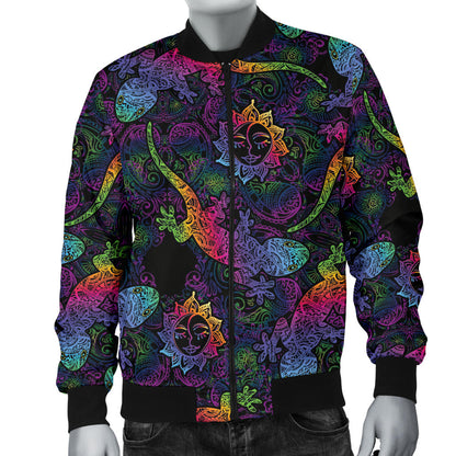 Gecko Rainbow Pattern Print Design 03 Men Bomber Jacket