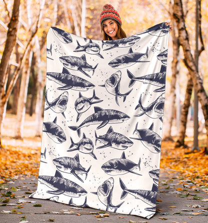 Great White Shark Pattern Print Design 02 Premium Blanket