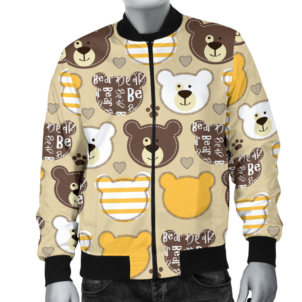 Bear PatchworkPattern Print Design 01 Men Bomber Jacket