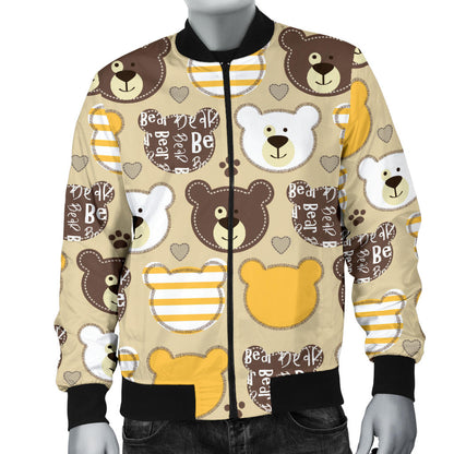 Bear PatchworkPattern Print Design 01 Men Bomber Jacket