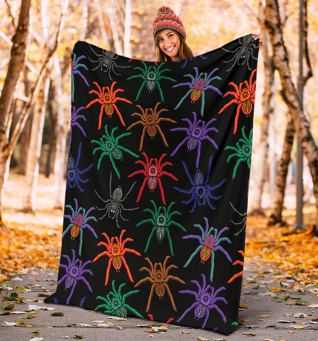 Tarantula Neon Color Pattern Print Design 03 Premium Blanket