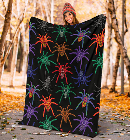 Tarantula Neon Color Pattern Print Design 03 Premium Blanket
