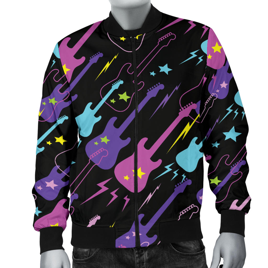 Electric Guitar Pattern Print Design 02 Men Bomber Jacket