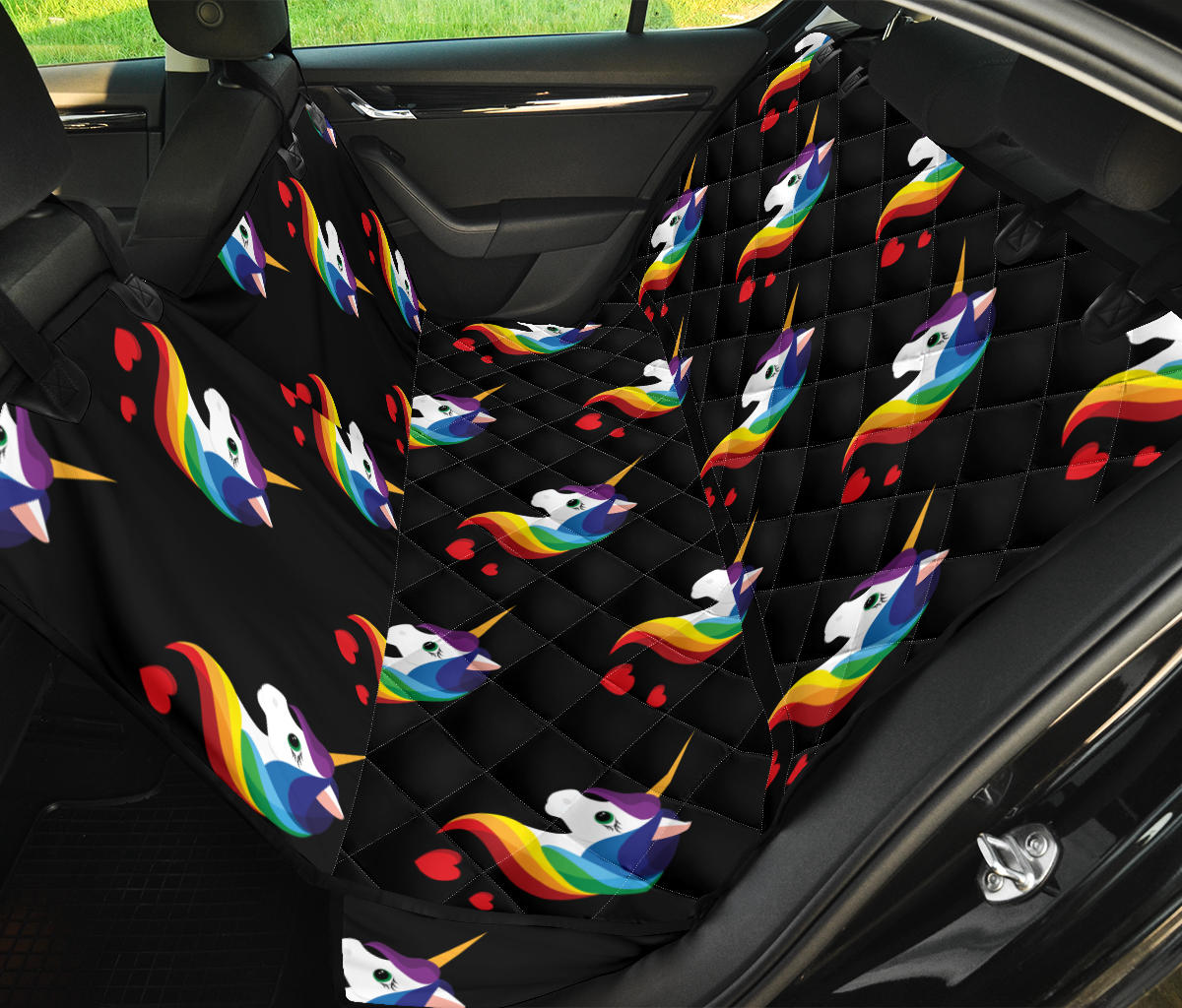Rainbow Unicorn Pattern Print Design A03 Rear Dog Car Seat Cover Hammock
