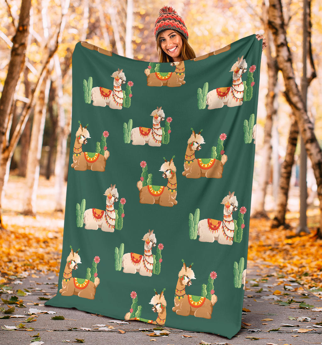 Llama Cactus Pattern Print Design 07 Premium Blanket