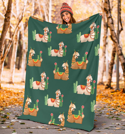 Llama Cactus Pattern Print Design 07 Premium Blanket