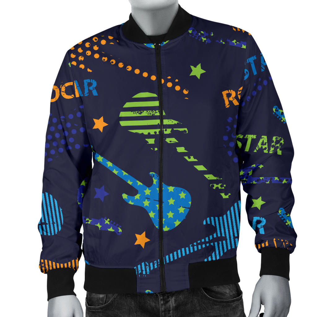 Rock and Roll Pattern Print Design A04 Men Bomber Jacket