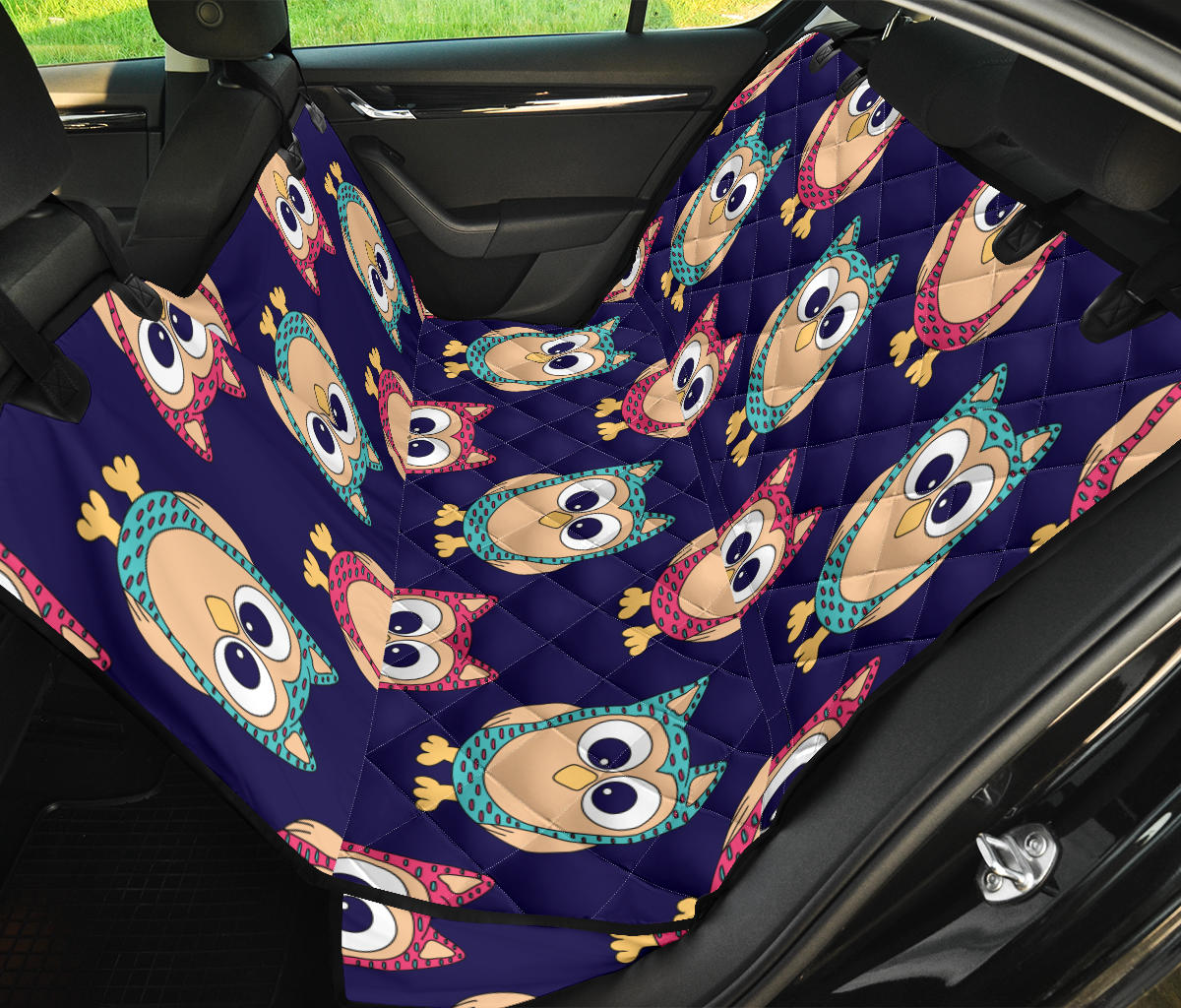 Owl Pattern Print Design A06 Rear Dog Car Seat Cover Hammock