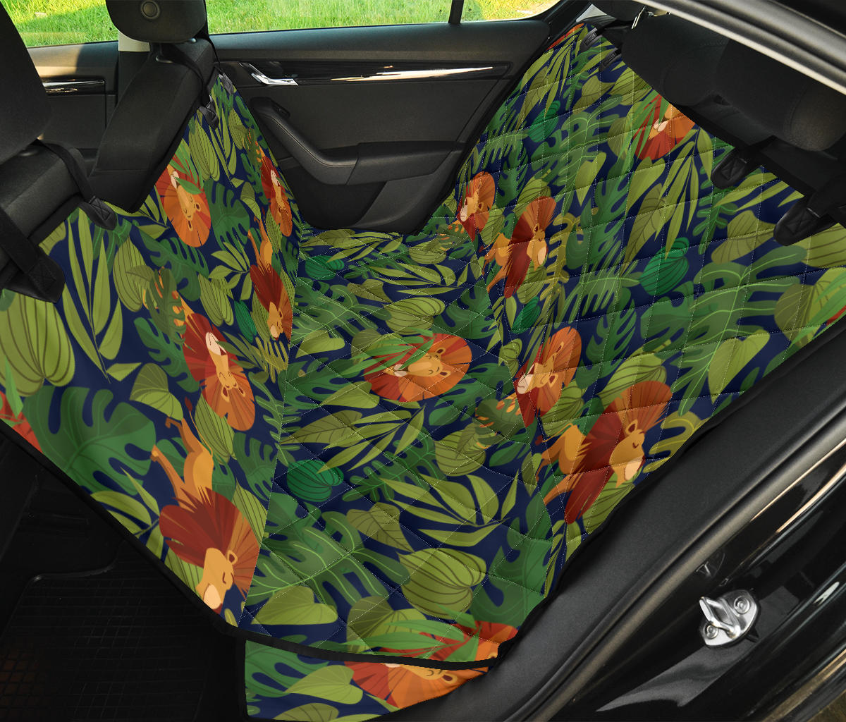 Lion Jungle Pattern Print Design 05 Rear Dog Car Seat Cover Hammock