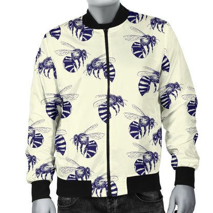 Bee Pattern Print Design 02 Men Bomber Jacket