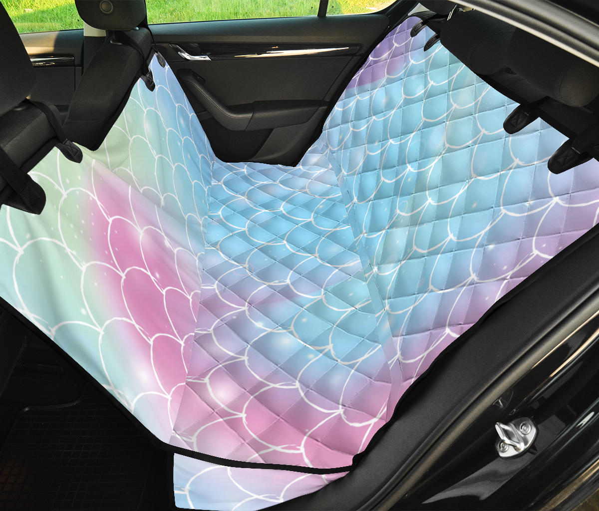 Rainbow Pattern Print Design A06 Rear Dog Car Seat Cover Hammock