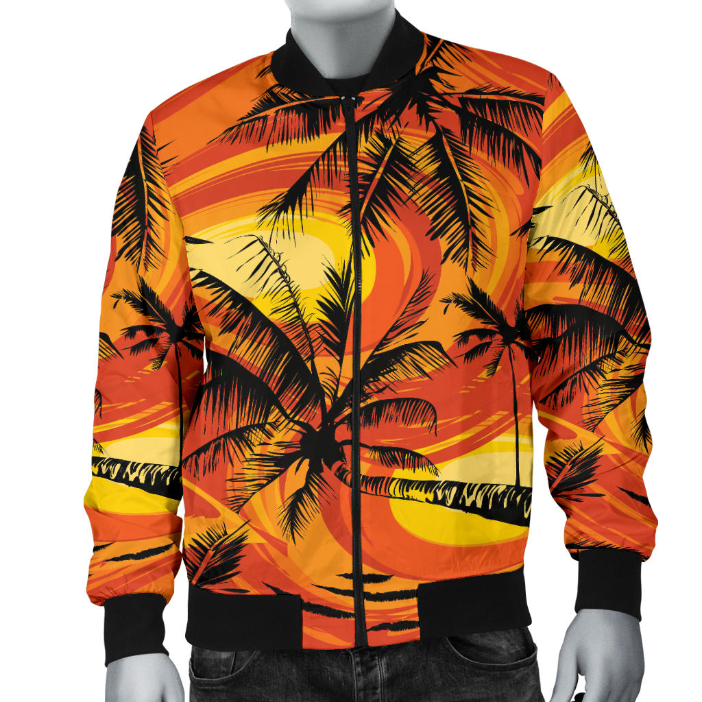 Palm Tree Pattern Print Design A02 Men Bomber Jacket