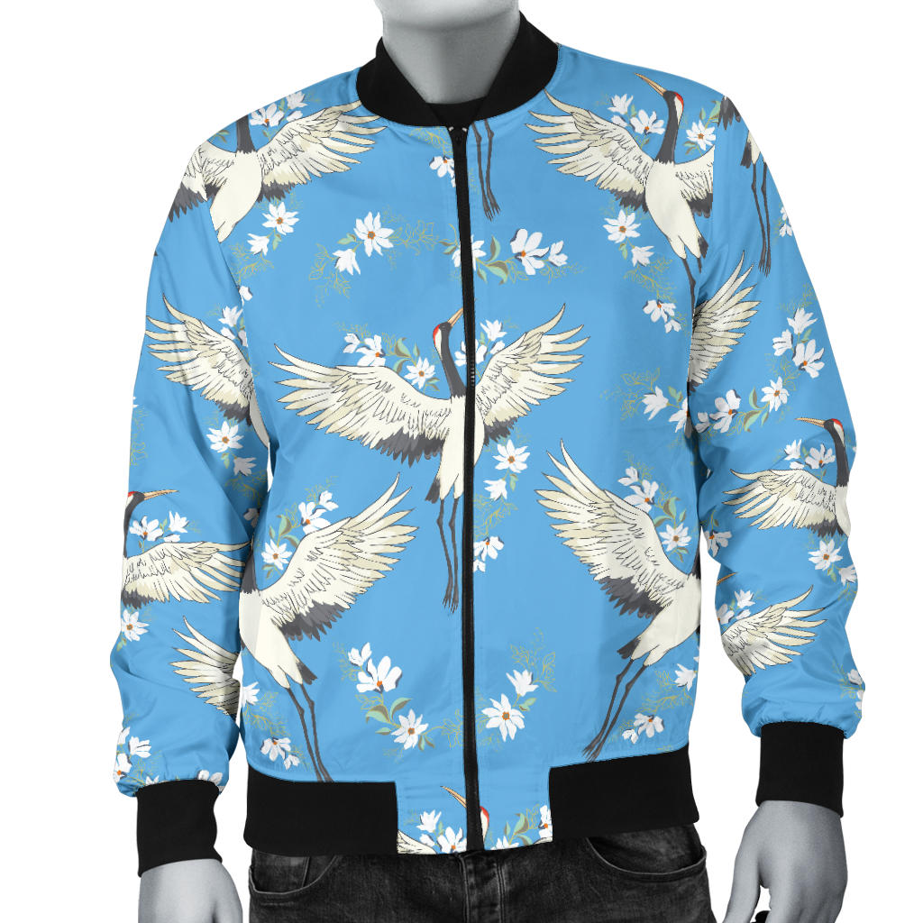 Crane Pattern Print Design 03 Men Bomber Jacket