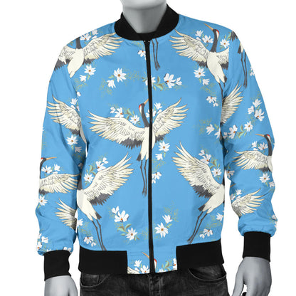 Crane Pattern Print Design 03 Men Bomber Jacket