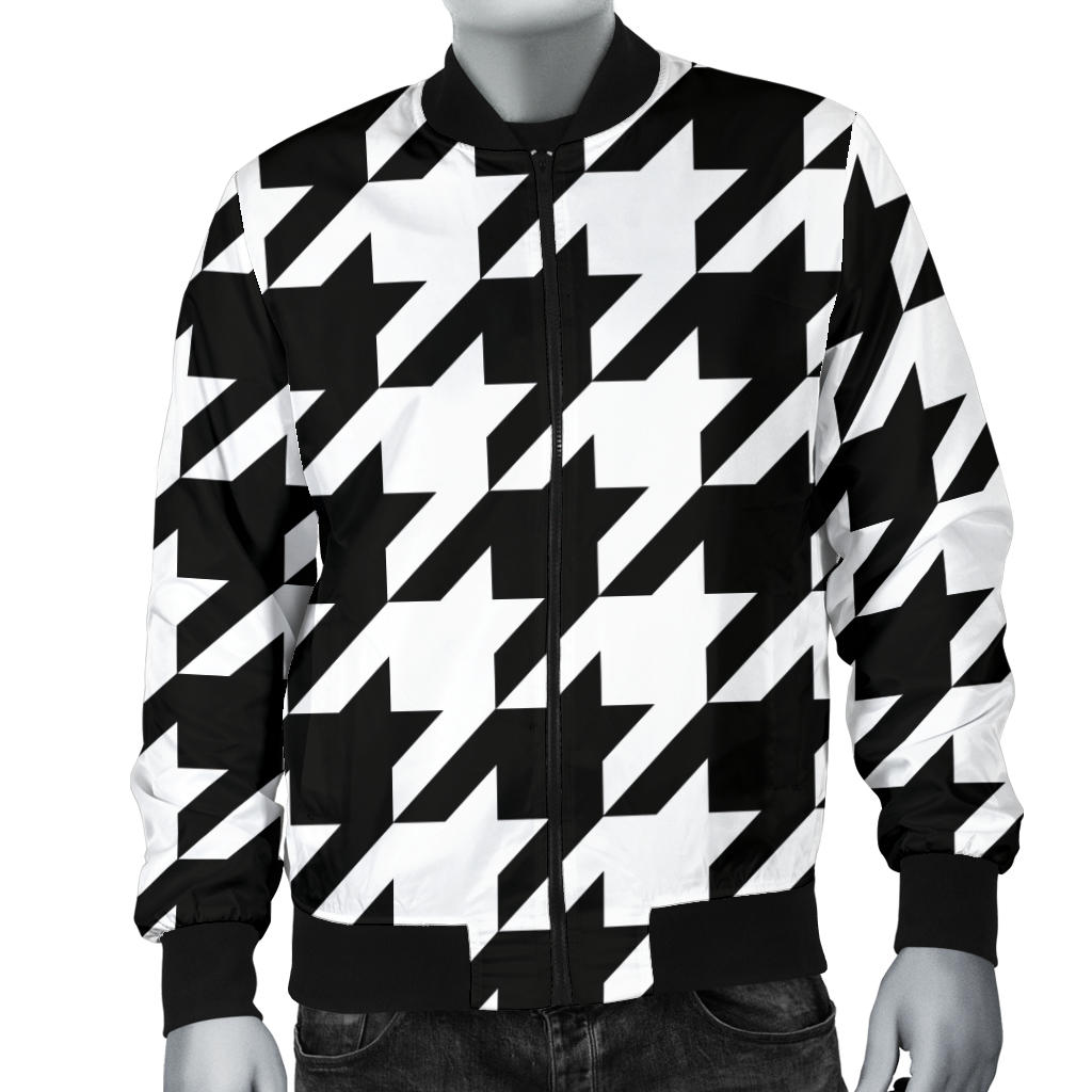 Houndstooth Black White Pattern Print Design 05 Men Bomber Jacket